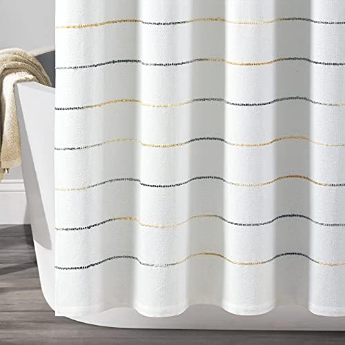 Lush Decor Ombre Stripe Yarn Dyed Cotton Shower Curtain, 72" W x 72" L, Navy & Multi - Fabric Shower Curtains - Striped Bathroom Curtain - Farmhouse & Coastal Decor