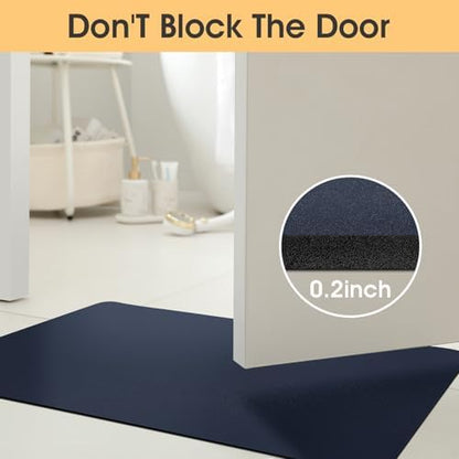 ACCUMTEK Non Slip Bath Mat, Thin Bathroom Rugs Fit Under Door, Quick Dry Bath Mats, Machine Washable Bath Rugs for Bathroom, Bathtub & Kitchen, Bathtub, Dark Blue/Solid/24 x17+48"x20"