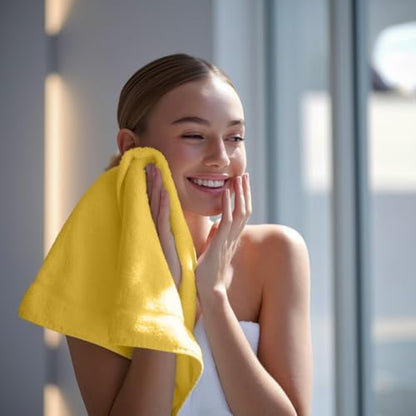 Towel and Linen Mart 100% Cotton - Wash Cloth Set - Flannel Face Cloths, Highly Absorbent and Soft Feel Fingertip Towels (Yellow, Pack of 12)