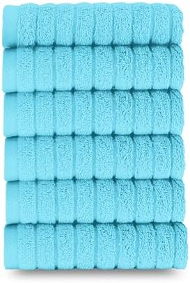Elegant Comfort 100% Turkish Cotton Corduroy Ribbed Luxury Washcloths 6 Pack Soft 13 x 13 Inch - Higly Absorbent, Durable, Quick Dry, Spa Premium Hotel Quality for Bathroom or Travel, Aqua