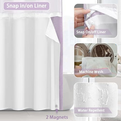 No Hook Shower Curtain with Liner Set Hotel Waffle Lavender 72W X 75L