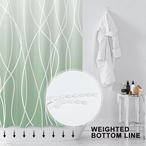 Striped Shower Curtain for Bathroom, Ombre Green, 72" W x 72" L