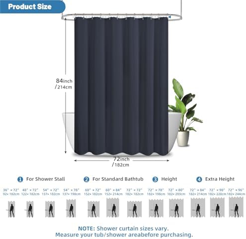 2-in-1 Waterproof Fabric Shower Curtain - No Separate Liner Needed, Hotel-Style Waffle Weave, Effortless Cleaning & Washable Bathroom Shower Curtain Set,72Wx84H,Navy Blue