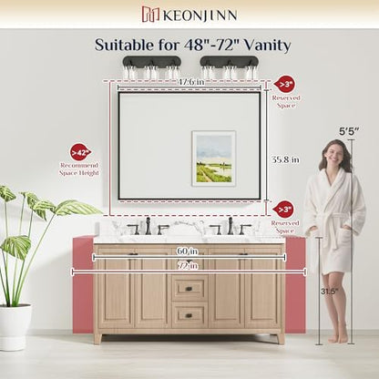 Keonjinn 48 x 36 Inch Black Bathroom Mirrors for Over Sink, Metal Frame