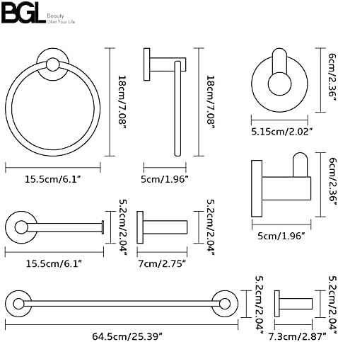 BGL Bathroom Accessory Set Chrome 4 Pieces Bathroom Towel Rack 24 Inches Adjustable Bathroom Hardware Set