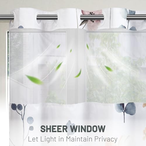 WITHLOC No Hook Floral Shower Curtain with Liner, Blue Beige, 71x77