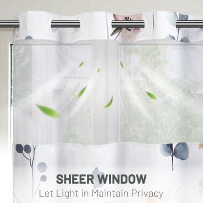WITHLOC No Hook Floral Shower Curtain with Liner, Blue Beige, 71x77
