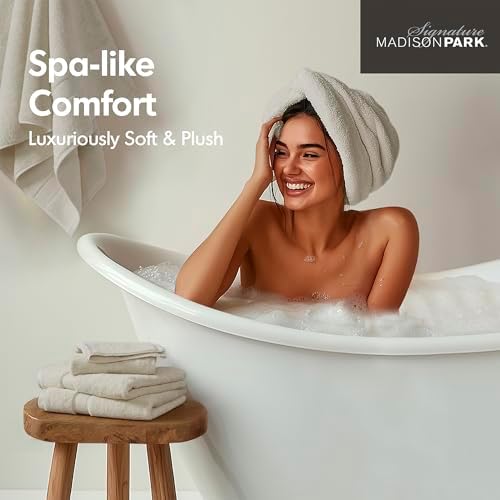 Madison Park 800GSM 100% Cotton Bathroom Bath Towel Set of 8, Natural