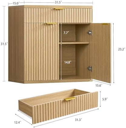 TEENFON 31.5" W Fluted Buffet Cabinet with Storage, Sideboard Cabinet, Coffee Bar Cabinet with 2 Doors and Adjustable Shelf for Living Room, Kitchen, Entryway, Natural