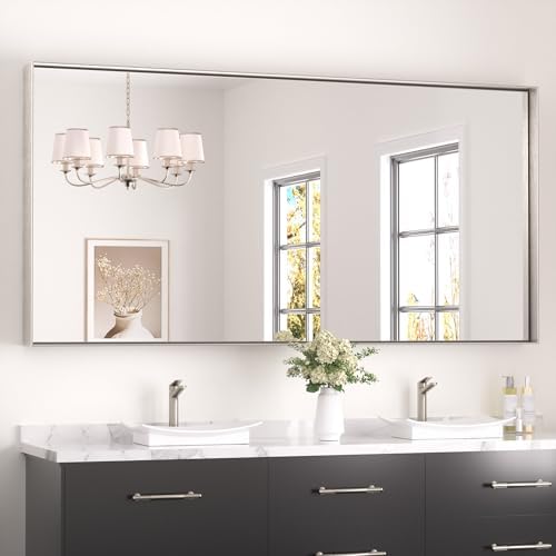 Keonjinn 72x36 Inch Nickel Bathroom Mirror for Over Sink, Rectangular