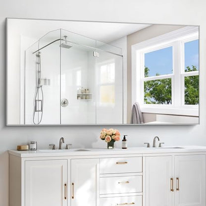 COFENY 36x72inch Bathroom Mirror, Silver Rectangle Mirror with Thin Metal Frame, Large Rectangular Wall Mirrors for Bathroom, Living Roomm, Hair Salon, Big Farmehouse Mirror Hang Horizontal/Vertical