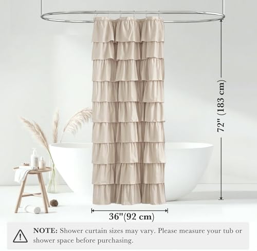 Seasonwood Small Beige Ruffle Shower Curtain Natural Farmhouse, 36"x72"