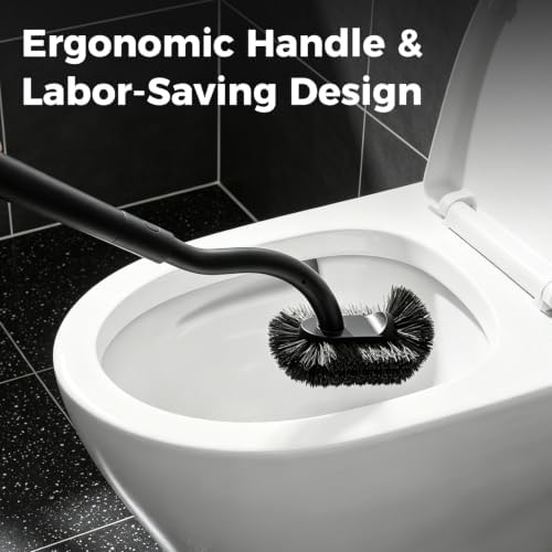 Toilet Bowl Brush and Holder, OSCIOSS Toilet Brush Set with Ergonomic Design, Compact Size, Durable Bristles, RV Toilet Brushes & Holders for Dead Corner Clean (Black, 2pack)