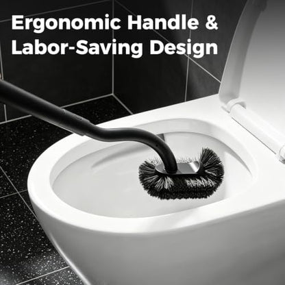 Toilet Bowl Brush and Holder, OSCIOSS Toilet Brush Set with Ergonomic Design, Compact Size, Durable Bristles, RV Toilet Brushes & Holders for Dead Corner Clean (Black, 2pack)