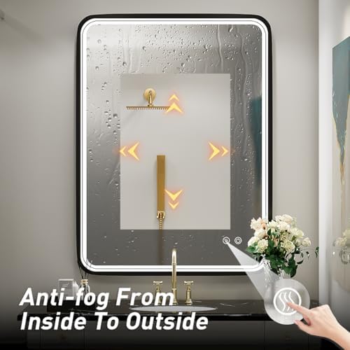 LED Bathroom Mirror,Black Frame,32x24 Inch