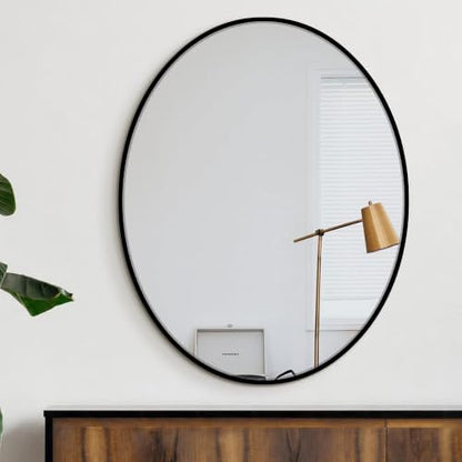Delma 28x22 Black Oval Bathroom Mirror for Over Sink, Aluminum Frame