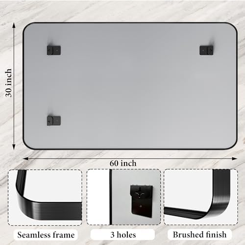 60X30 Inch Black Metal Large Matte Vanity Framed Bathroom Mirror for Wall