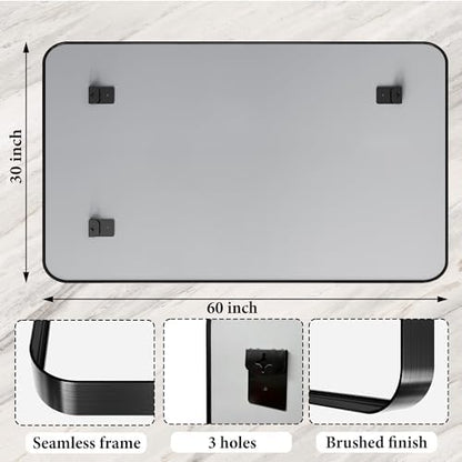 60X30 Inch Black Metal Large Matte Vanity Framed Bathroom Mirror for Wall