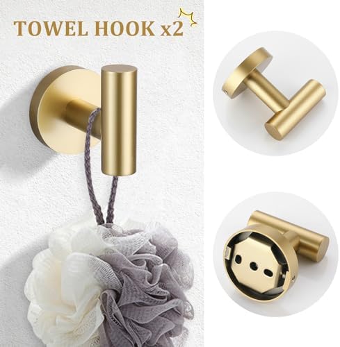 TURS Brushed Gold 5-Piece Bathroom Hardware Set Towel Bar Set SUS304 Stainless Steel Towel Racks for Bathroom Wall Mounted, 23.6-Inch