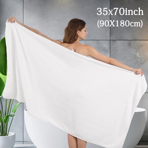 8 Piece Bath Towel Set-2 Oversized Bath Sheets(35"x70"),2 Hand Towels,4 Washcloths-Extra Large Microfiber Towel Sets,Less Lint Highly Absorbent & Quick Dry Bath Towels for Bathroom Gym Pool,White