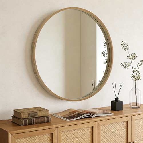 WallBeyond Round Wood Mirror, 36" Round Modern Decoration Large Circle Wall Mirror for Bathroom Living Room Bedroom Entryway, Natural