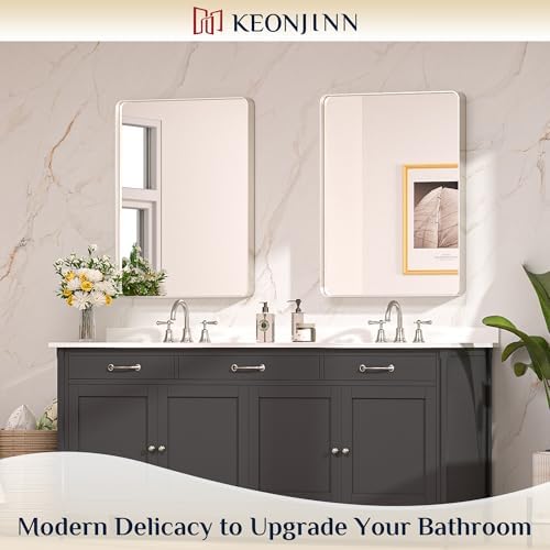 Keonjinn 24 x 32 Inch Brushed Nickel Bathroom Vanity Mirror, Aluminum Frame