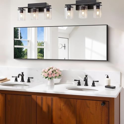 COFENY Black Bathroom Mirror for Wall, 16x48 Inch Rectangle Mirror with Metal Frame, Modern Vanity Mirrors for Bathroom Living Room, Entryway Hangs Horizontal or Vertical