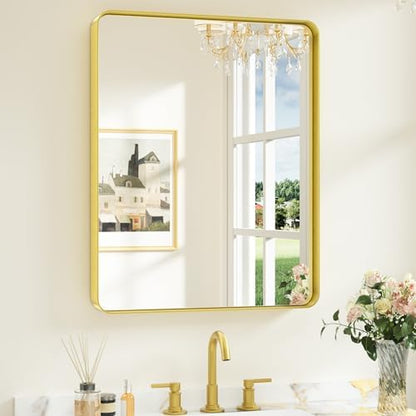 Keonjinn 24 x 30 Inch Gold Bathroom Mirrors for Over Sink, Tempered Glass