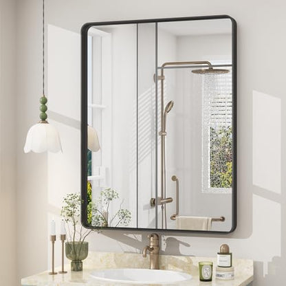 CHAMROR 24x32 Inch Black Metal Framed Bathroom Mirror for Wall