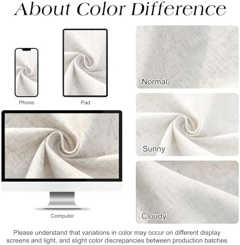 Naturoom Linen Shower Curtain 92 Inch Long for Bathroom Beige 1 Panel