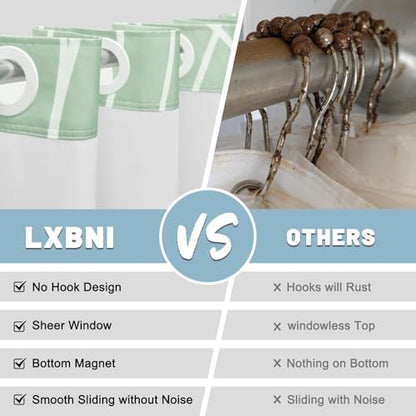 LXBNI Ombre Green No Hook Shower Curtain with Liner, 71 x 74 Inch