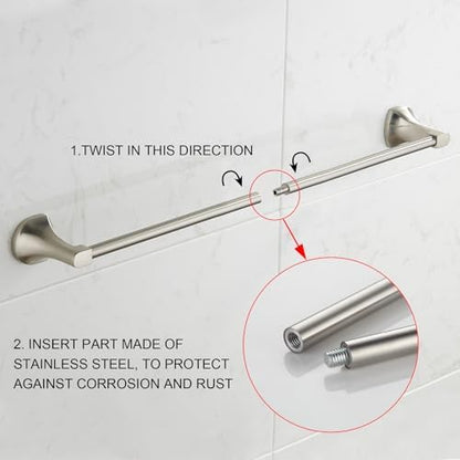 BGL Bathroom Hardware Set Brushed Nickel Adjustable Expandable Towel Bar 4-Piece Bathroom Accessory Set Wall Mounted Robe Hook Toilet Paper Holder Towel Ring Towel Bar
