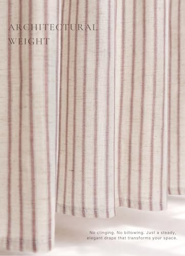 Farmhouse Striped Shower Curtain - Extra Long 72x84 Inches, Linen Blend Fabric, Breathable & Machine Washable, Rustic Rust for Bathroom Decor (Hooks/Liner Not Included)