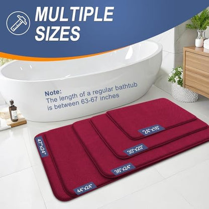 OLANLY Memory Foam Bathroom Runner Rugs 70x24, Absorbent Long Mat, Burgundy