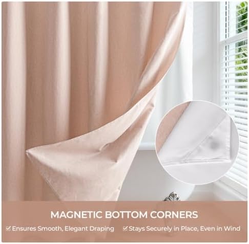 River Dream Linen Textured No Hooks Shower Curtain with Liner,Pink,71x74