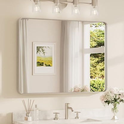 TETOTE Brushed Nickel Mirror 40 x 30 Inch for Bathroom Over Sink Metal Framed Mirror Modern Farmhouse for Living Room Entryway(Horizontal/Vertical)