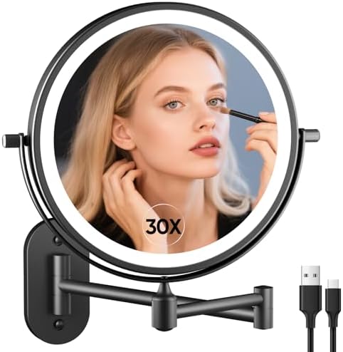 FUNTOUCH 5000mAh Rechargeable Wall Mounted Lighted Makeup Mirror 1X30X