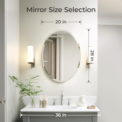 USHOWER Bathroom Mirror for Over Sink, 20x28 Inch Oval Frameless Mirror