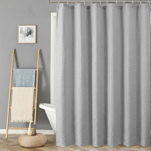 Aiyufeng Moga Extra Long Light Gray Shower Curtain 96 Inch Long, Embossed Texture Fabric Bathroom Shower Curtain, Large Hotel Bath Curtain with 12 Holes, 72Wx96H, Pale Gray