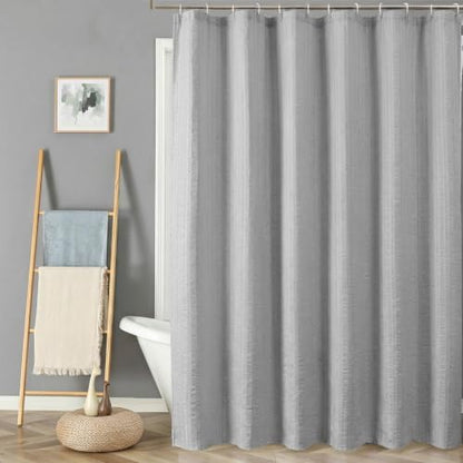 Aiyufeng Moga Extra Long Light Gray Shower Curtain 96 Inch Long, Embossed Texture Fabric Bathroom Shower Curtain, Large Hotel Bath Curtain with 12 Holes, 72Wx96H, Pale Gray