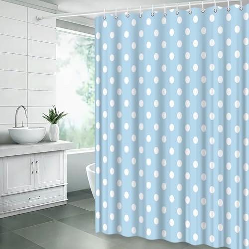 Polka Dot Shower Curtain Light Blue White Retro Spot Vintage Fabric Decorative Bathroom Curtains with Hooks,60" Wx70 H