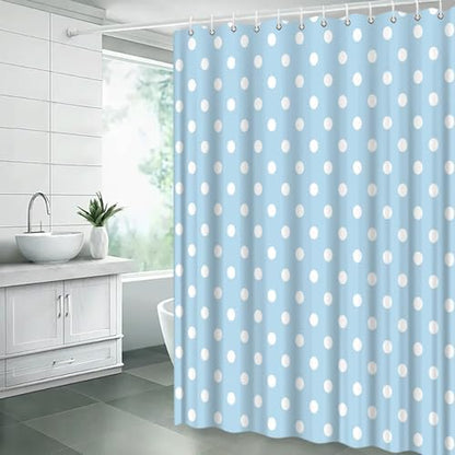 Polka Dot Shower Curtain Light Blue White Retro Spot Vintage Fabric Decorative Bathroom Curtains with Hooks,70" Wx84 H