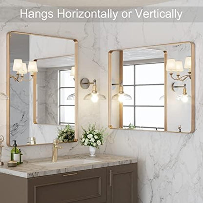 LOAAO 28"X36" Gold Bathroom Mirror