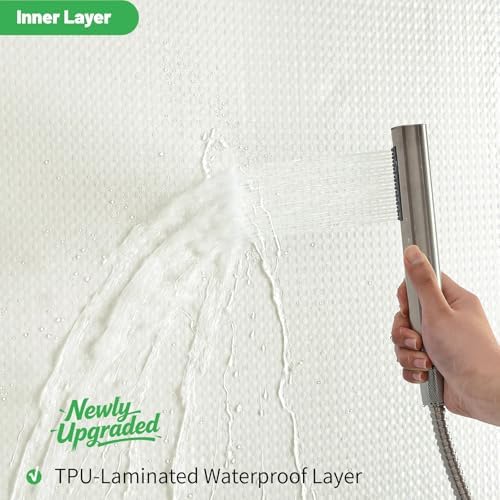 No Hook long Waffle Shower Curtain, No Liner Needed, 71x86 Inch, Cream