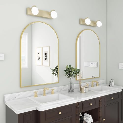 BEAUTYPEAK 28"x26" Arch Bathroom Wall Mirror, Gold