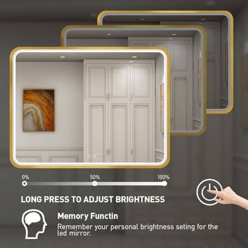 40x30 Inch Gold Frame LED Bathroom Mirror,ETL Listed