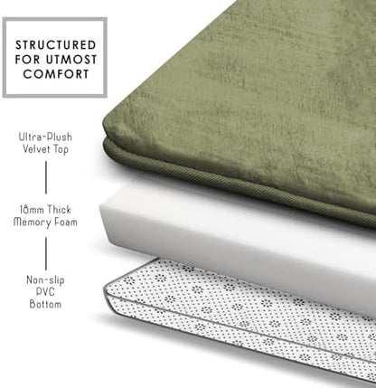 Clara Clark 2 Piece Bathroom Rugs, Velvet Memory Foam Bath Mat Set, Non-Slip Bath Rugs, Machine Wash, Dries Quickly, Ultra Soft Plush Bath Mats for Bathroom, 17 x 24 + Contour, Sage Green