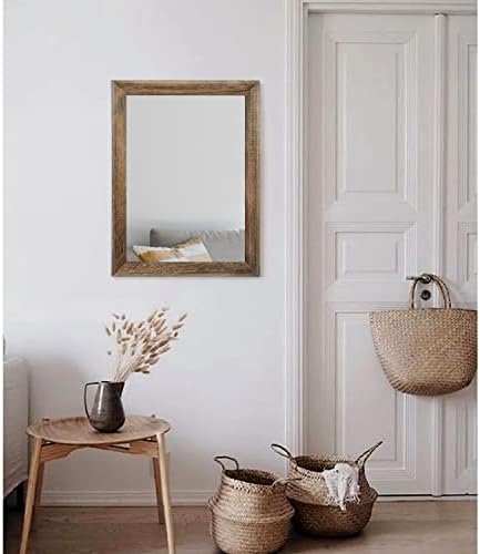 AAZZKANG Rustic Wood Mirror Rectangle Decorative Wall Mirrors with Frame Large 20"x16"for Bedroom Living Room Bathroom Entryway Hanging Brown