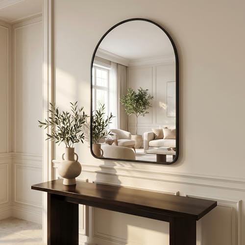 HARRITPURE 26"x38" Arched Bathroom Mirror Wall Mounted Black Arch Mirror