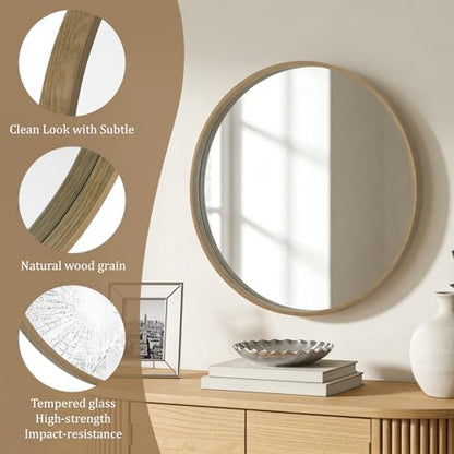 WallBeyond Round Wood Mirror 28" Circle Wall Mirror for Bathroom Round Wall Mirror for Wall Decor, Vanity, Entryway Living Room, Honey